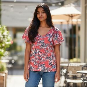 Lauren Conrad Floral Red Women's Top M